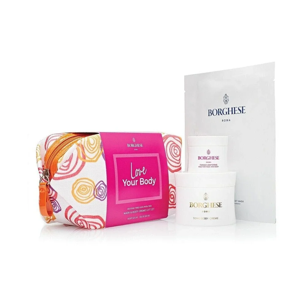 Borghese 4 Pc Love Your Body Gift Set Mask & Body Creme Cosmetic bag Fango Mud‎